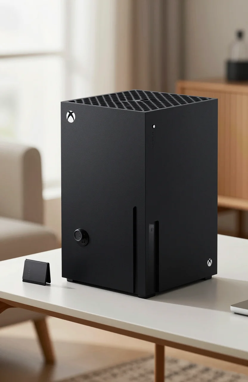 Xbox Series X console with storage expansion card nearby