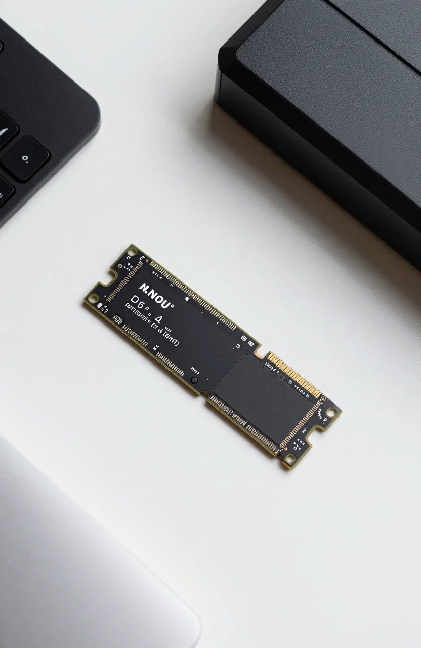 NVMe SSD next to a gaming keyboard with game cases