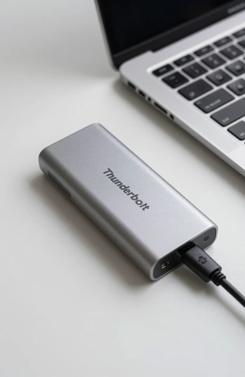 OWC Express 1M2 Thunderbolt portable NVMe enclosure on a desk