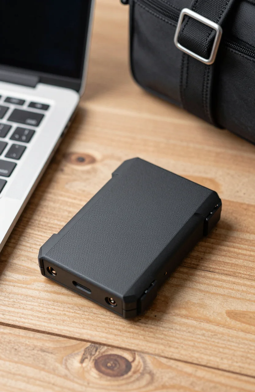 Samsung T7 Shield portable SSD on a workbench