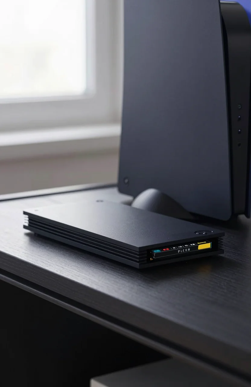 Seagate Xbox Series storage expansion card next to a console