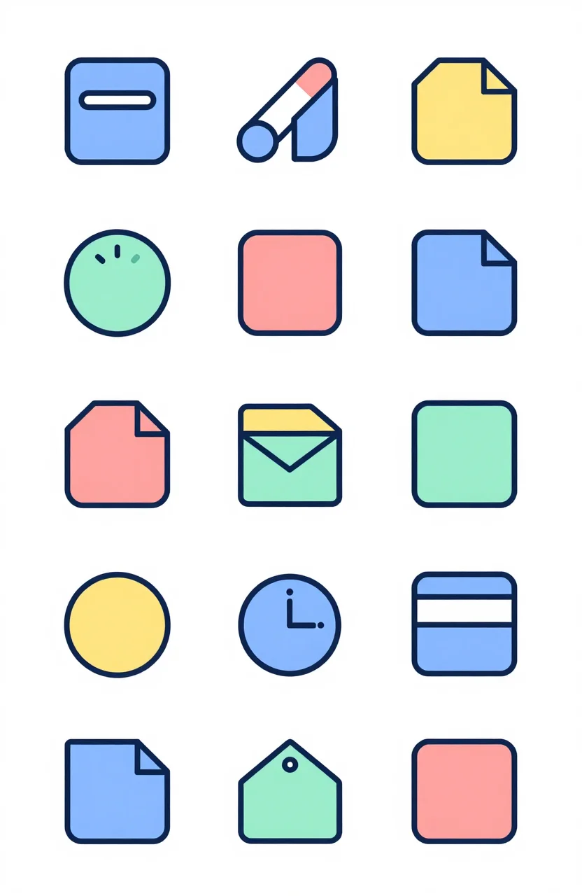 Flat illustration of marketing tool icons arranged in a structured directory grid