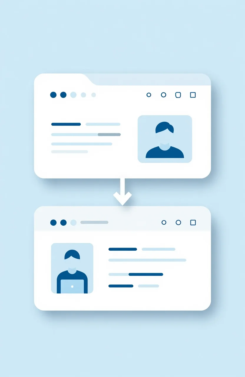 Simple illustration of one website linking to another with a clear arrow
