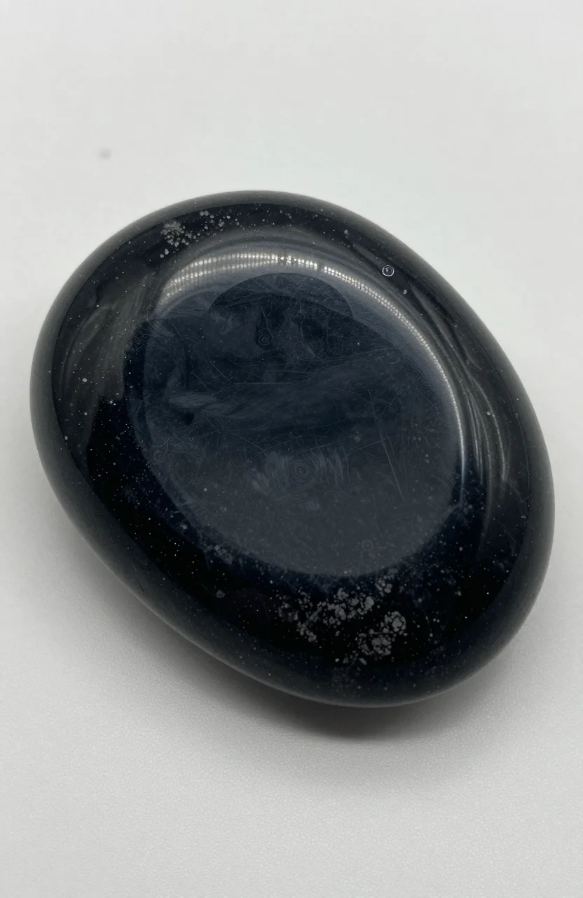 Pierre d'obsidienne noire polie sur surface claire