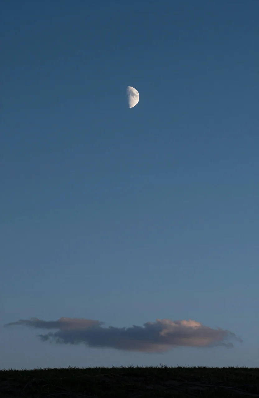 Ciel nocturne avec croissant de lune au-dessus d'un paysage calme