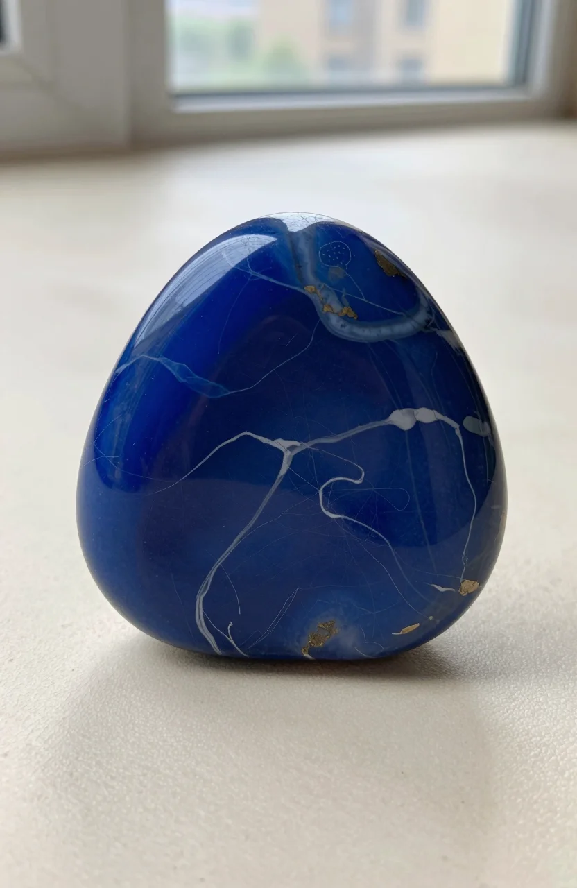 Pierre de sodalite bleue polie avec veines blanches sur fond neutre