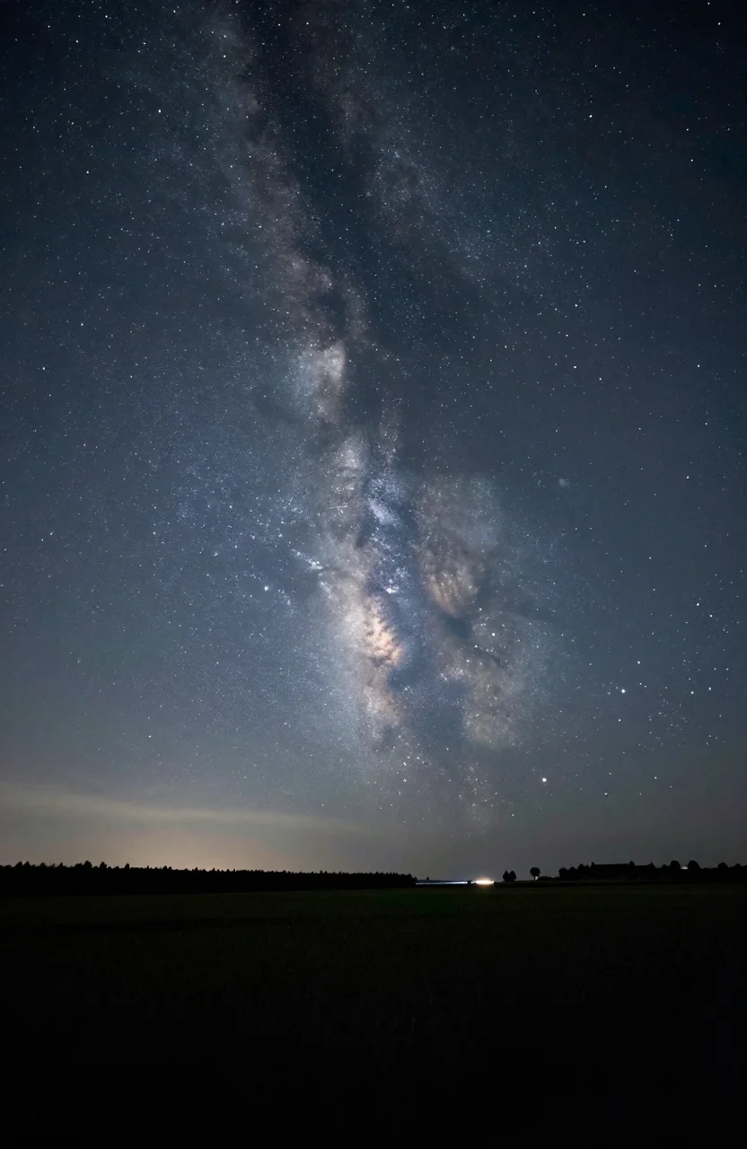 Ciel etoile au-dessus d'un paysage ouvert au crepuscule