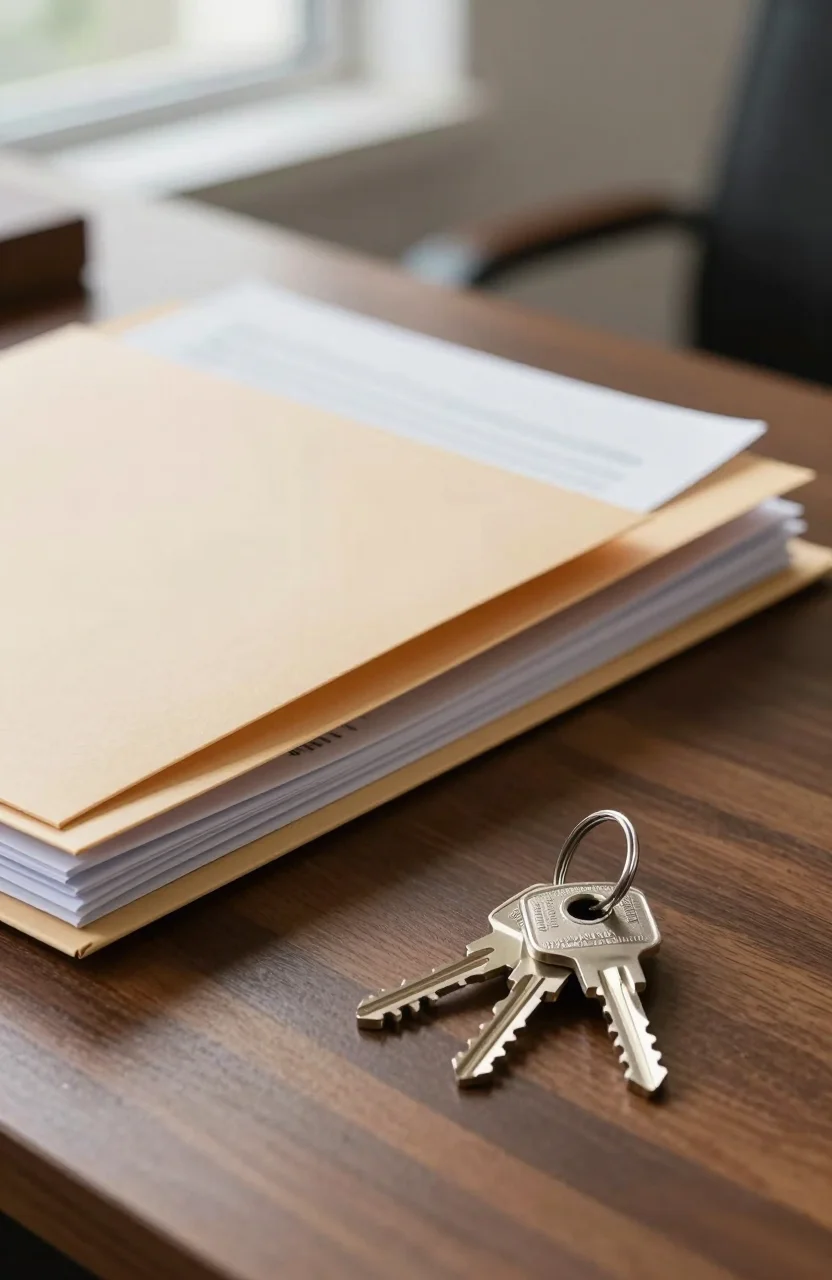 Bureau de notaire avec dossier de vente immobiliere pret a signer