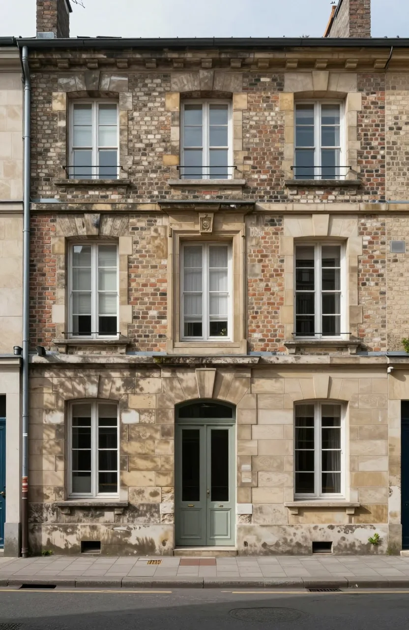 Facade d'immeuble ancien en centre-ville avant renovation