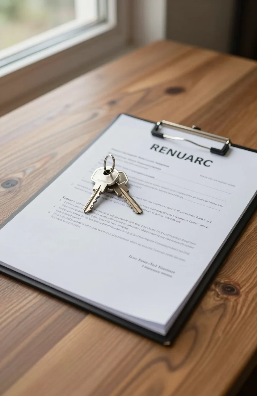 Remise de cles et documents de location sur une table
