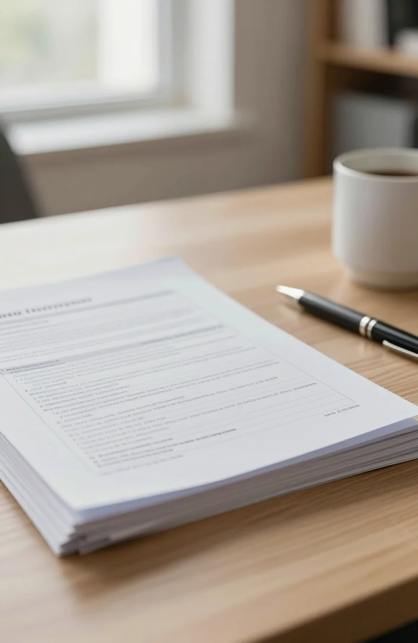 Documents fiscaux flous et stylos sur un bureau d investisseur immobilier