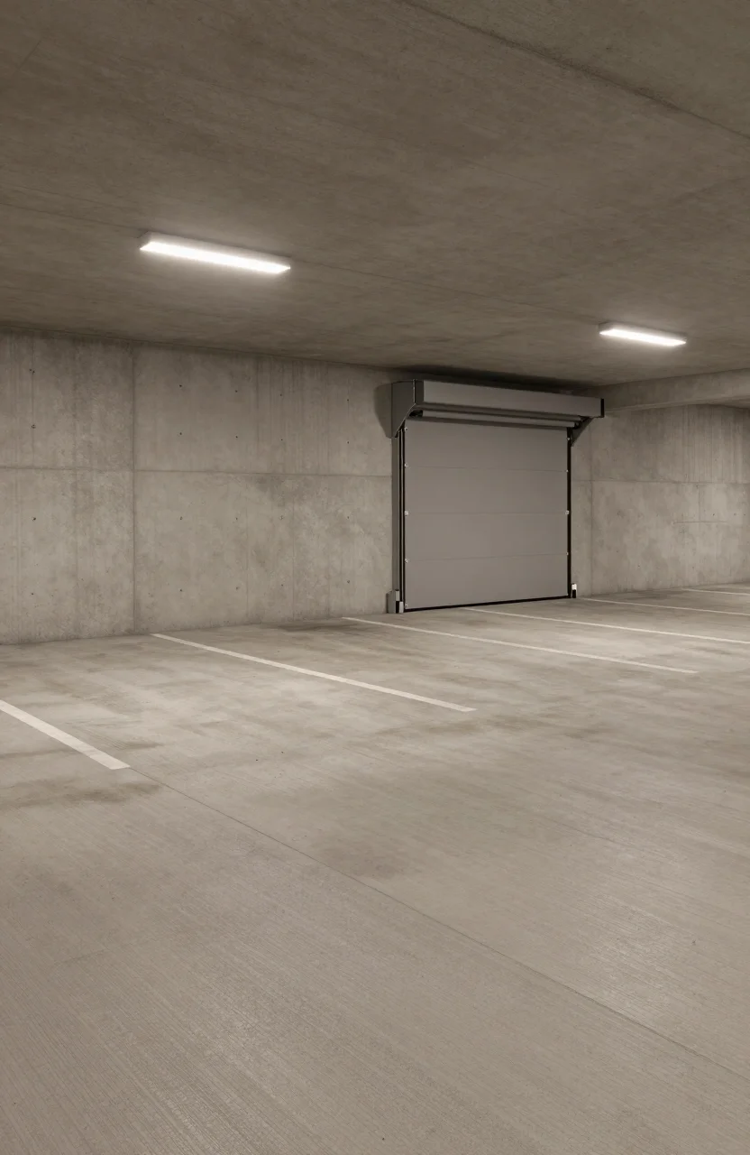 Place de parking souterrain vide vue en perspective