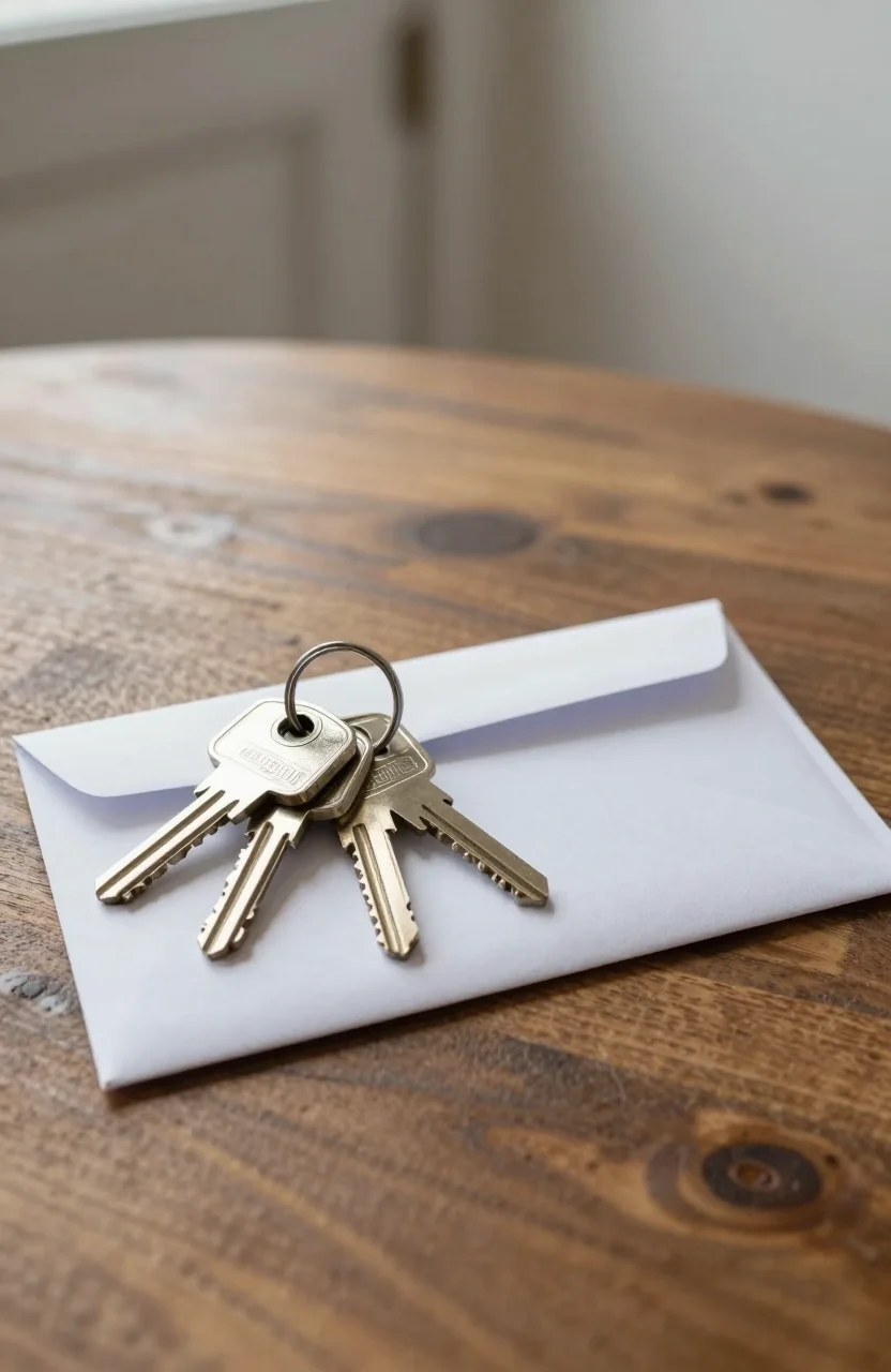Courrier recommandé et clés d'appartement sur une table
