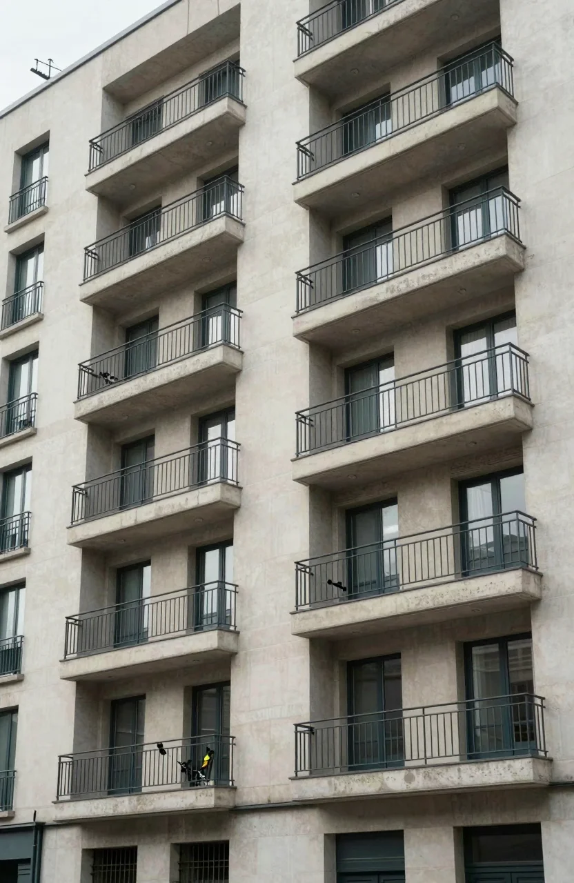 Facade d'un immeuble residentiel neuf sous un ciel clair
