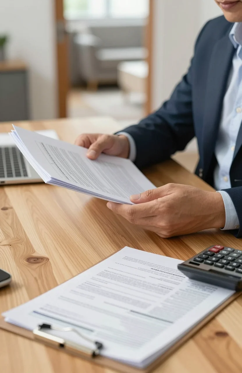 Investisseur comparant des dossiers comptables sur un bureau clair
