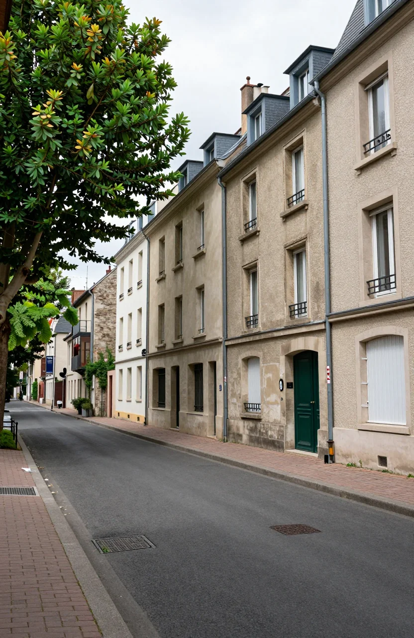 Vue d'une rue résidentielle dans une ville moyenne française un jour ensoleillé