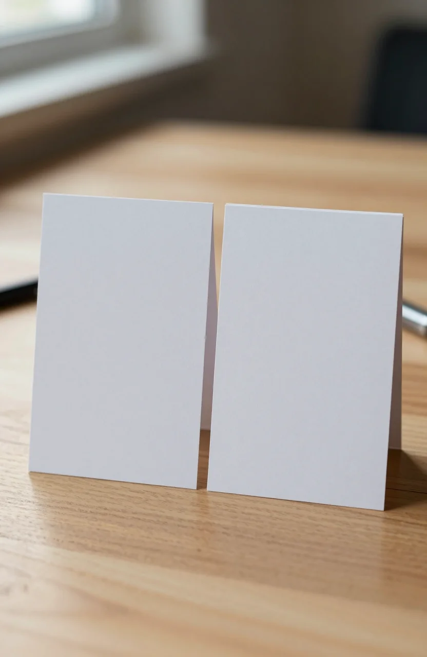 Two pricing plan cards on a desk next to a notebook and pen
