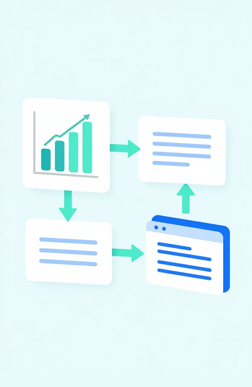 Abstract analytics dashboard with referral arrows and light charts