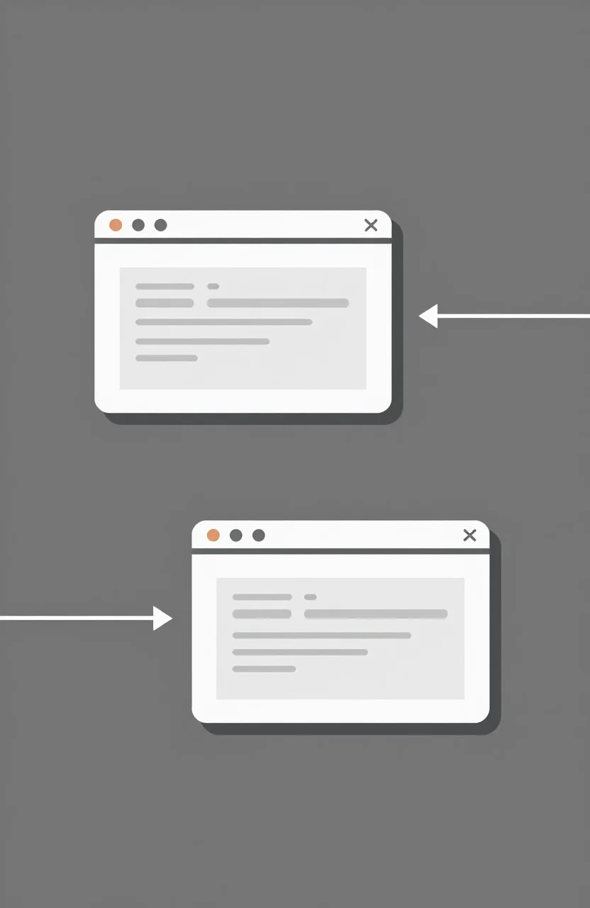 Two websites connected by a simple arrow link on a light background