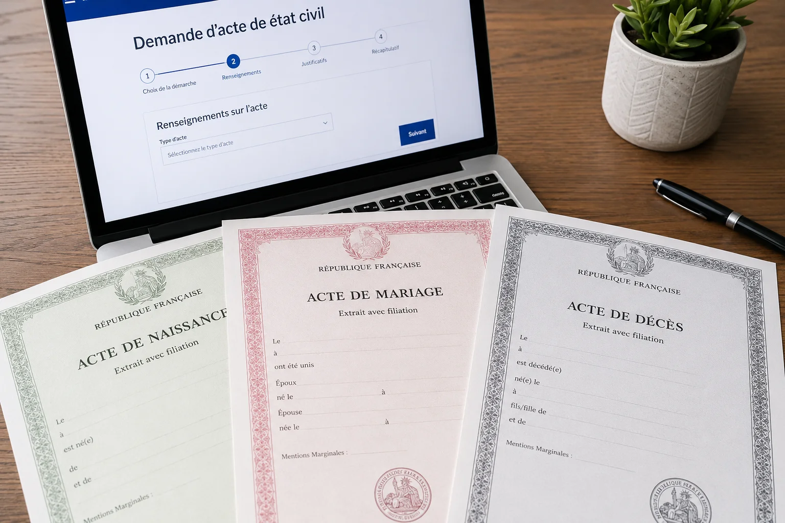 Acte de naissance, mariage, décès : extrait en ligne