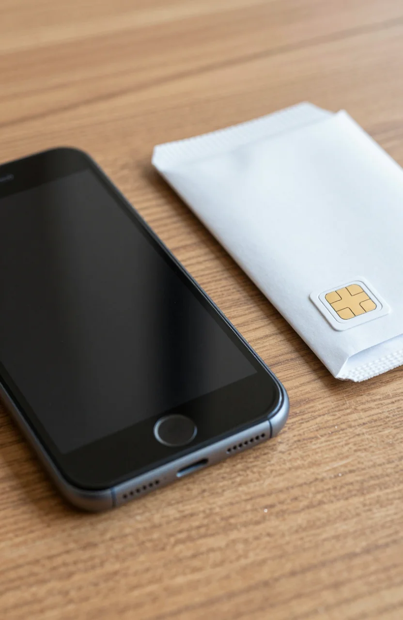 Smartphone et carte SIM Lebara sur un bureau