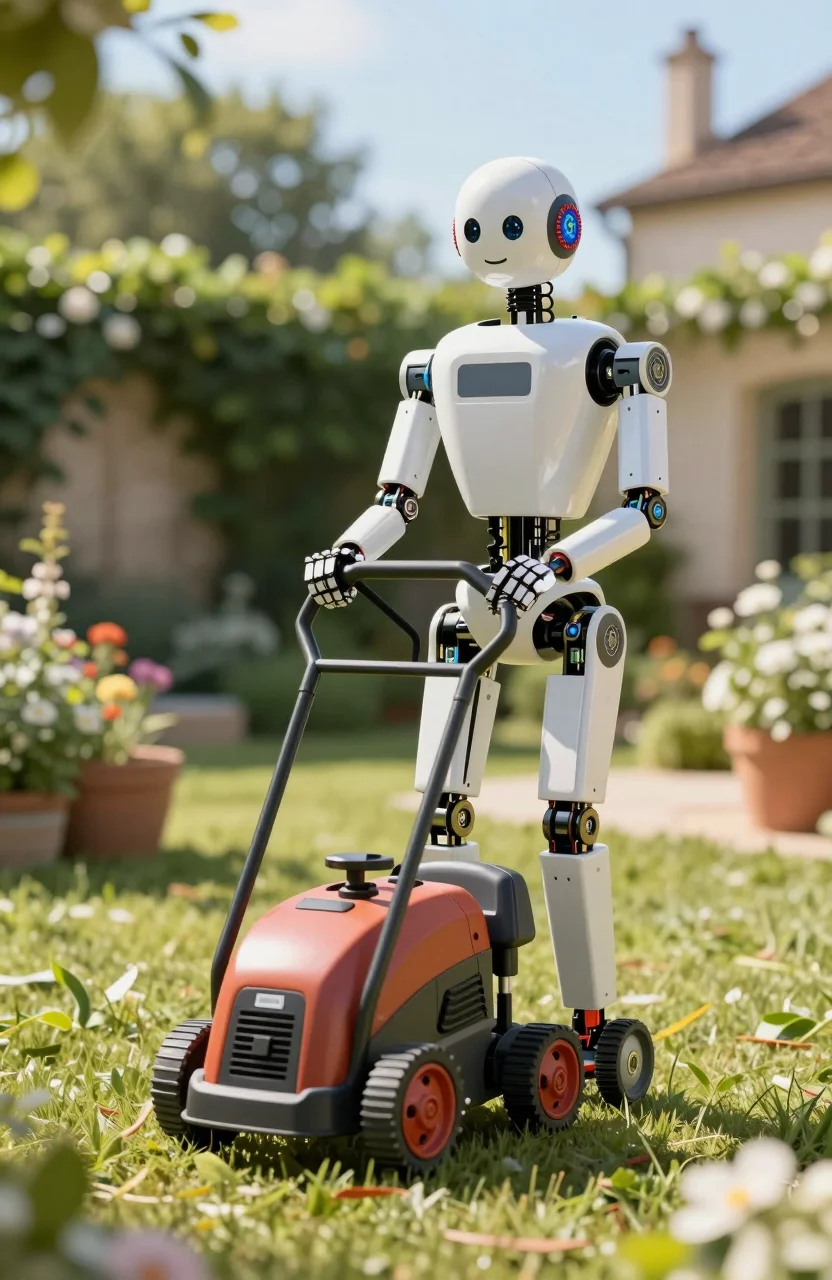Robot tondeuse dans un jardin résidentiel