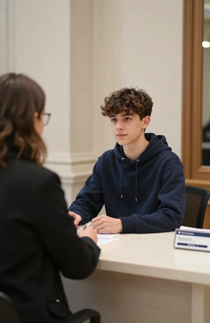 Jeune de 16 ans accompagné d'un parent au guichet d'une mairie française