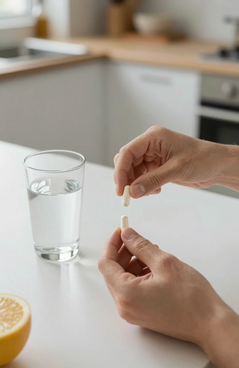 Adulte préparant sa rentrée avec une routine bien-être et des gélules