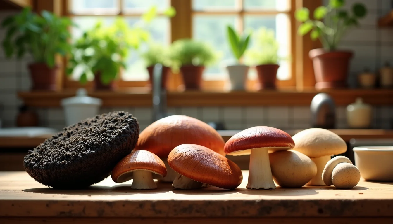 Illustration : le trio chaga-reishi-shiitaké constitue une formule immunomodulatrice complète, — champignons médicinaux : tout comprendre sur la nouvelle tendance du bien-être naturel