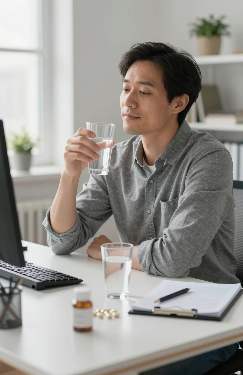 Adulte détendu à son bureau lors de la rentrée après une pause calme