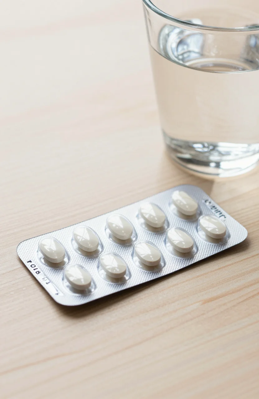 Plaquette de pilule contraceptive sur table claire
