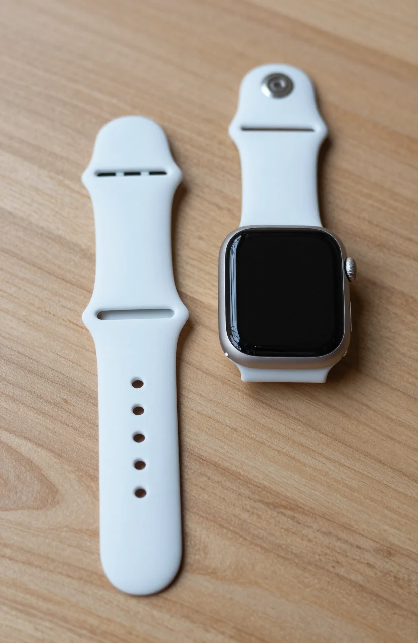 Bracelet silicone de rechange à côté d'une montre connectée