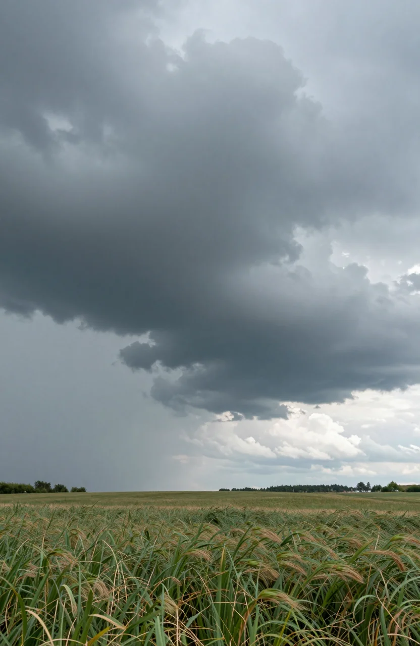 Ciel partagé entre nuages sombres et éclaircie après le passage d'un front