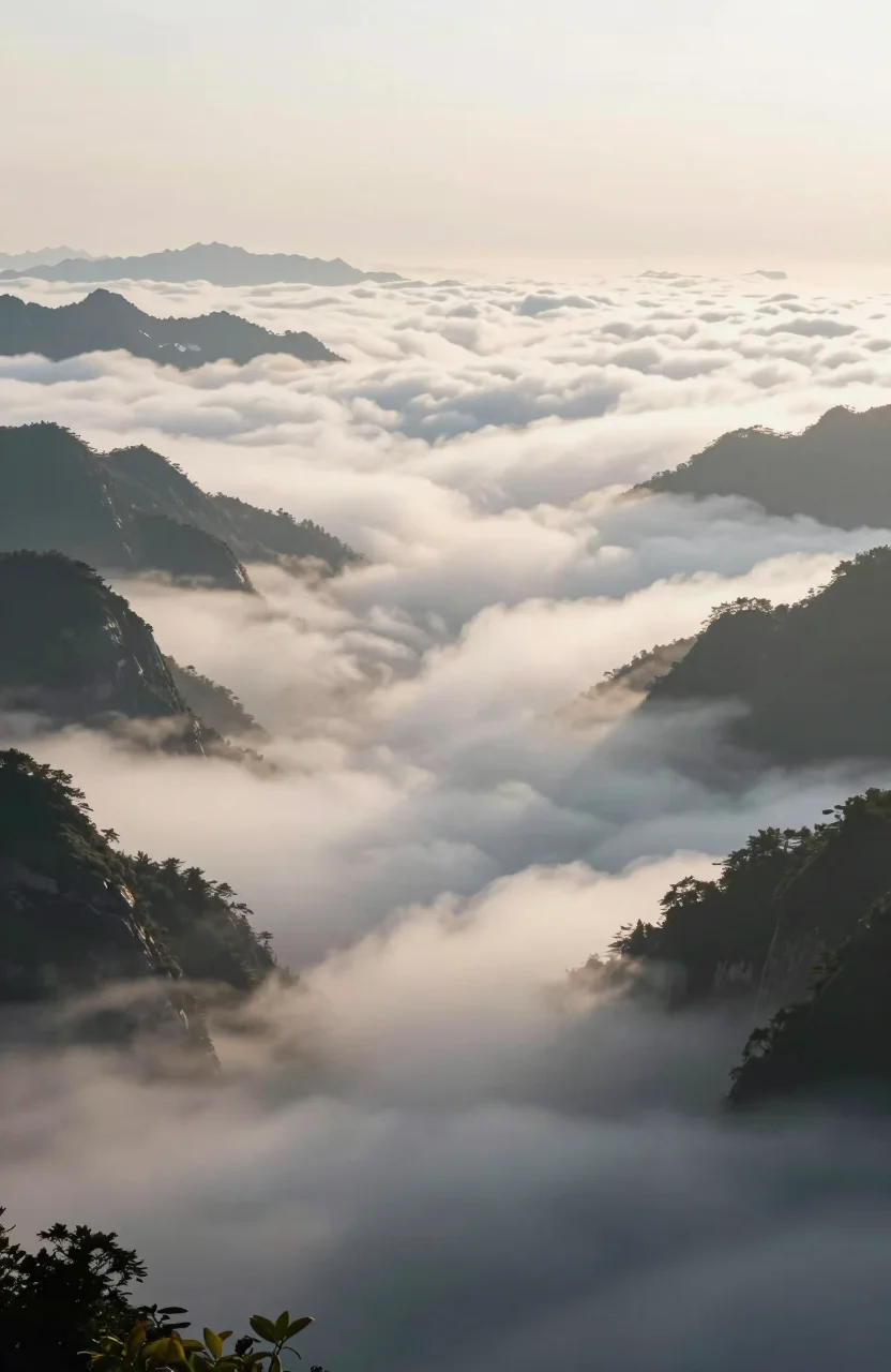 Mer de nuages vue depuis une crete de montagne au lever du soleil