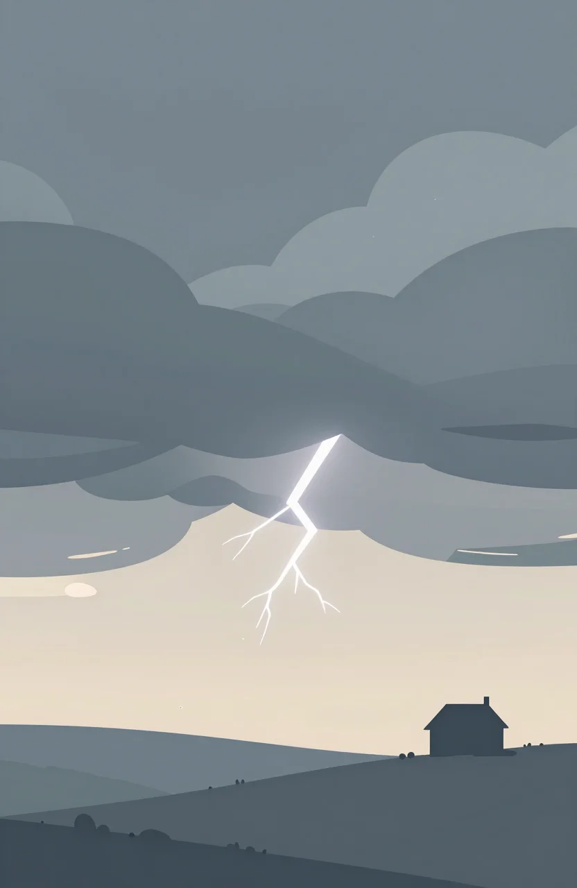Ciel d'orage avec nuages sombres et éclairs lointains au-dessus d'un paysage clair