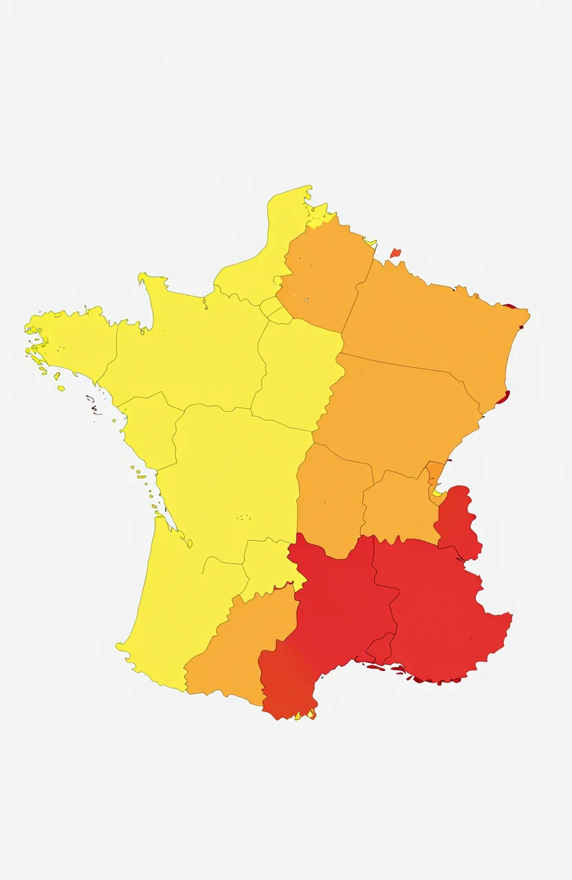 Carte de vigilance météo avec niveaux jaune orange et rouge