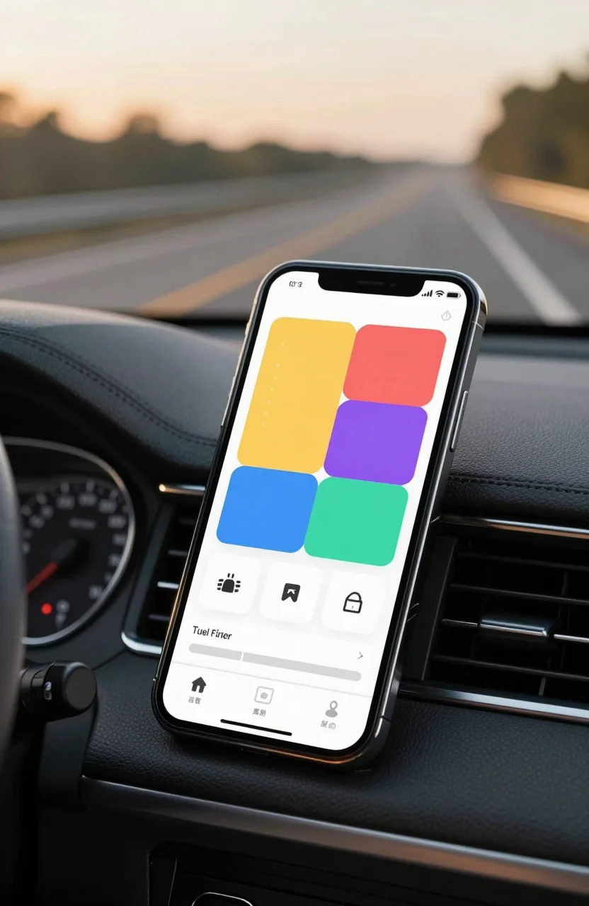 Telephone avec application de stations essence sur le tableau de bord