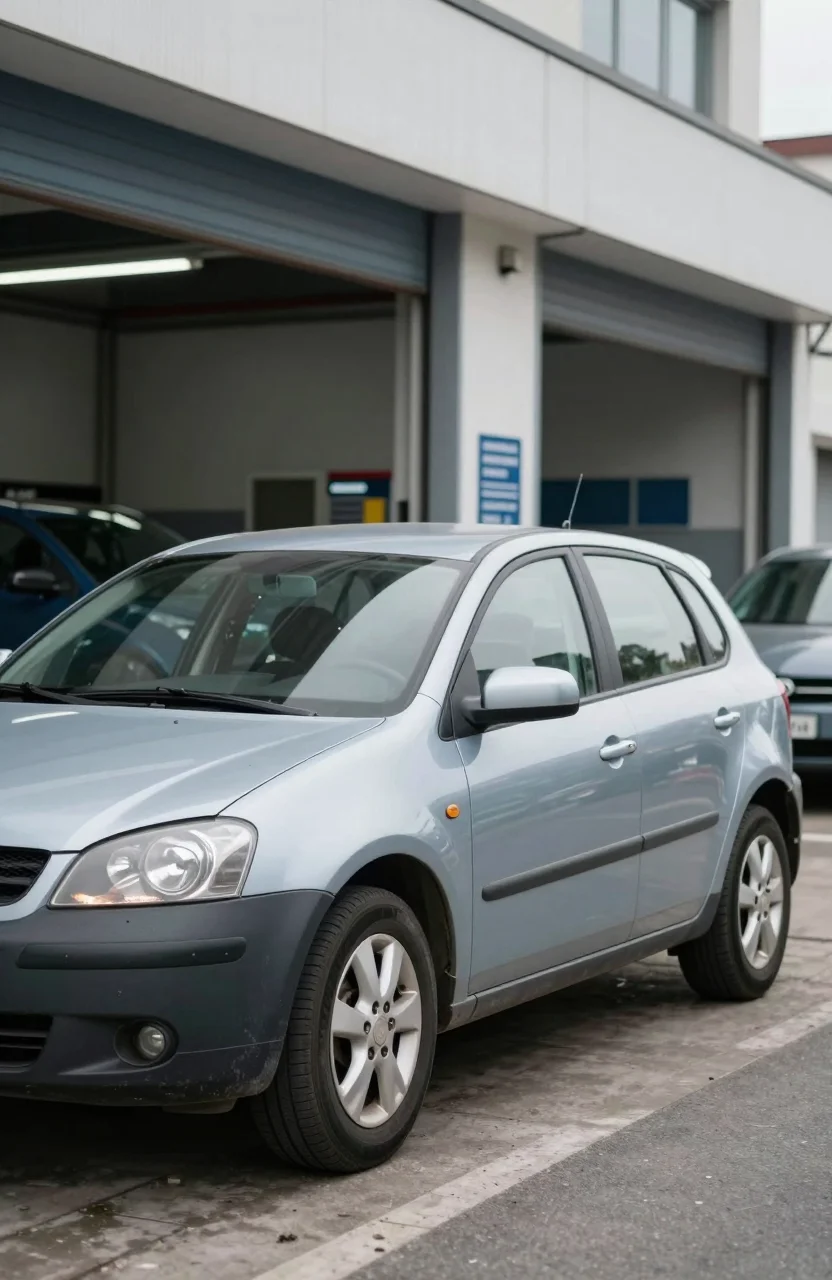 Voiture d'occasion garée devant un garage automobile en journée