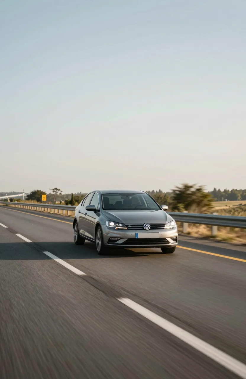 Voiture sur une autoroute fluide vue depuis un pont un jour ensoleillé