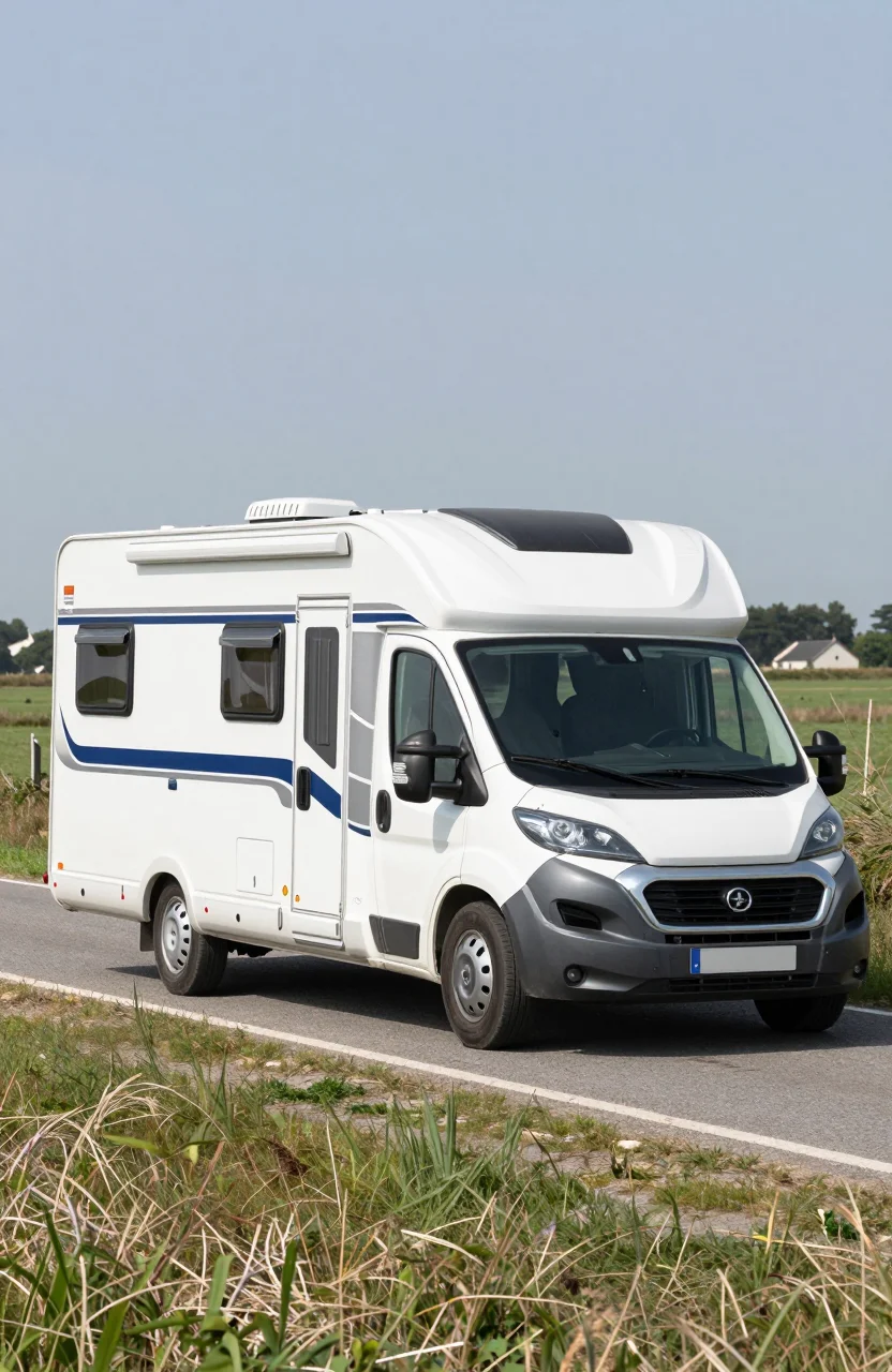 Voiture tractant une caravane sur une route de campagne