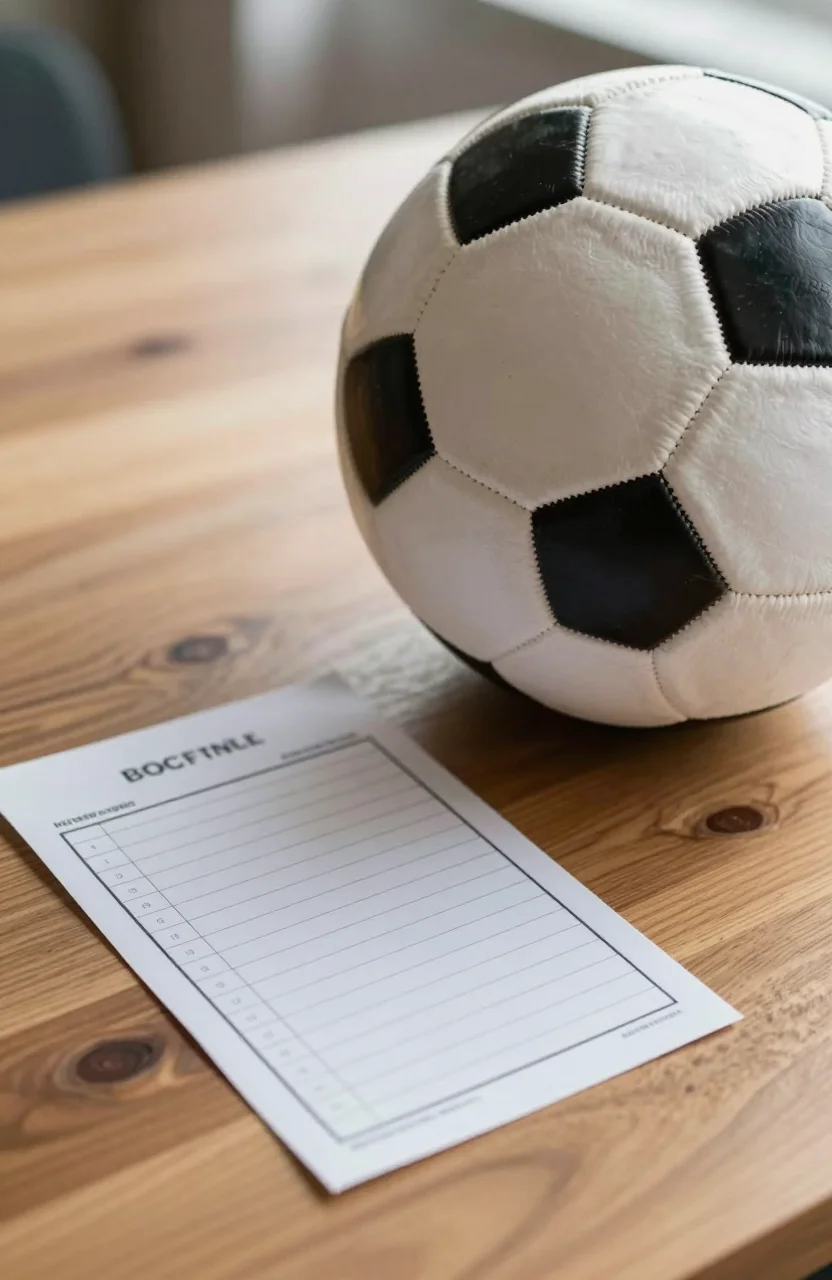 Billet de paris sportifs et ballon de football sur une table en bois
