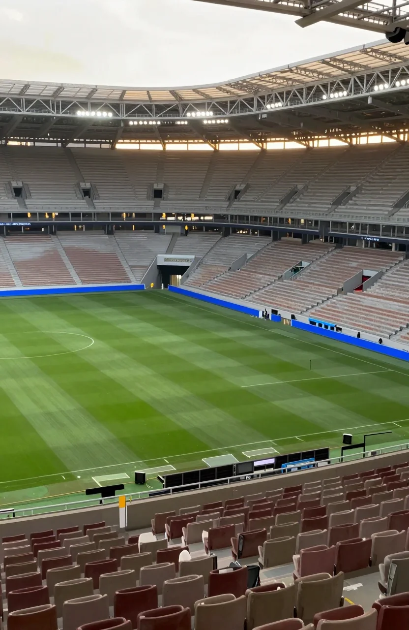 Stade de football italien vu des tribunes sous une lumiere d apres-midi douce