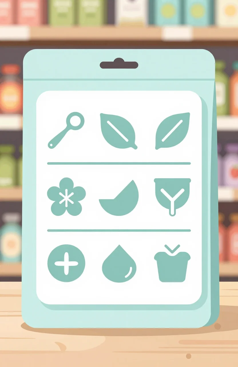 Illustration claire d'une étiquette alimentaire et d'allergènes stylisés
