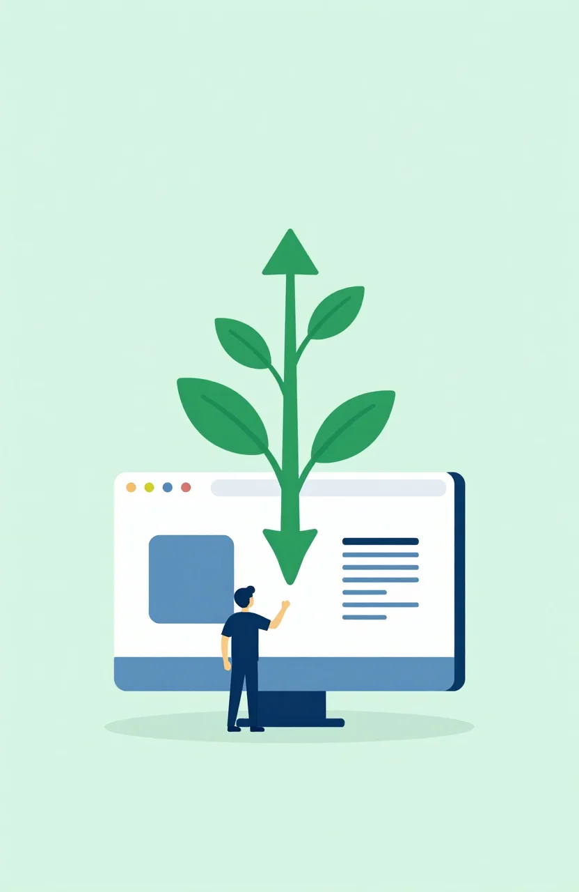 Website growing organically with real visitors, clean upward growth chart illustration