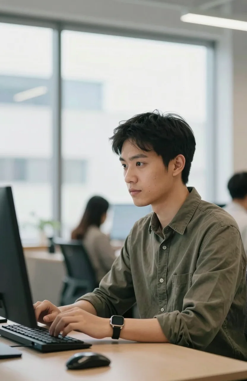 Founder reviewing project rankings on a bright office screen