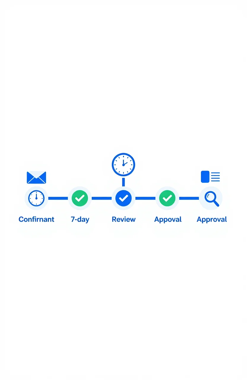 Seven day timeline showing steps after submitting a website to a directory from confirmation to indexation