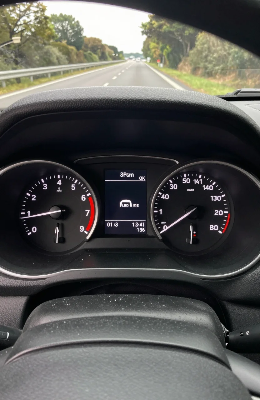 Tableau de bord automobile avec compteur de vitesse net en conduite de jour