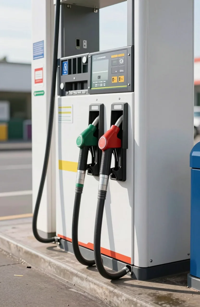 Pompe a carburant moderne dans une station-service en plein jour