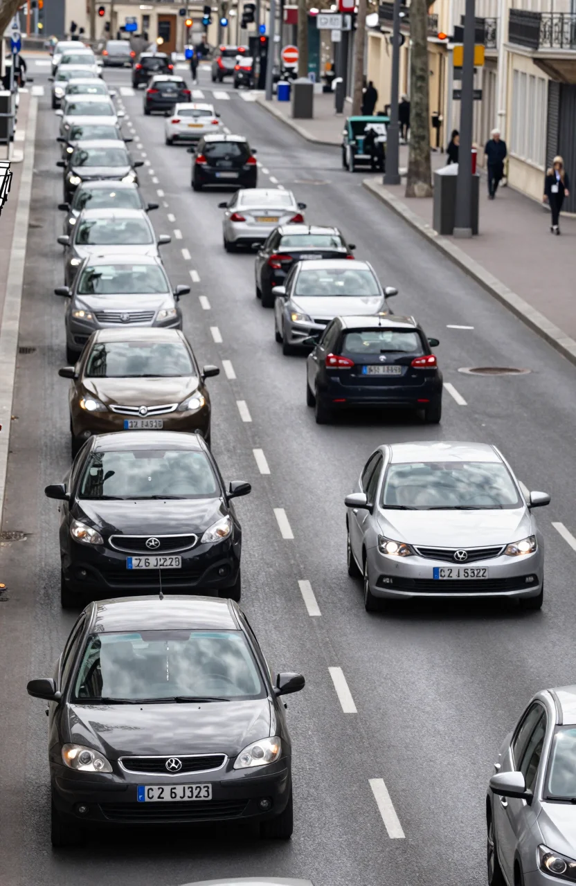 Circulation urbaine avec voitures de differentes motorisations dans une grande ville francaise