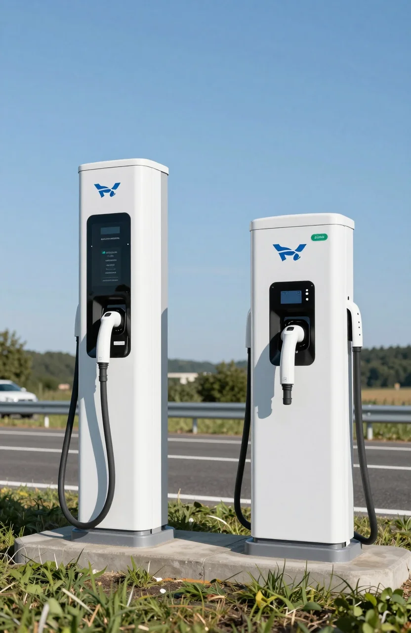 Bornes de recharge rapide Ionity et Fastned sur une aire d'autoroute en France